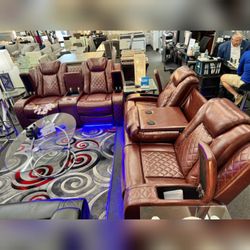 High Quality Red Breathing Leather 2-Piece Living Room power Recliner Sofa Set