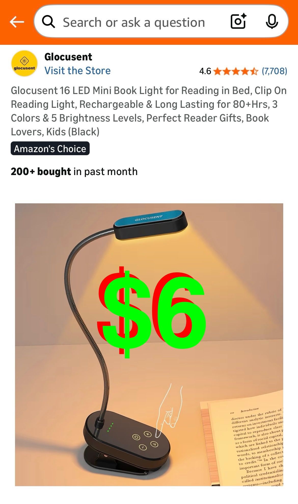 Glocusent 16 LED Mini Book Light for Reading in Bed, Clip On Reading Light, Rechargeable & Long Lasting for 80+Hrs, 3 Colors & 5 Brightness Levels, Pe