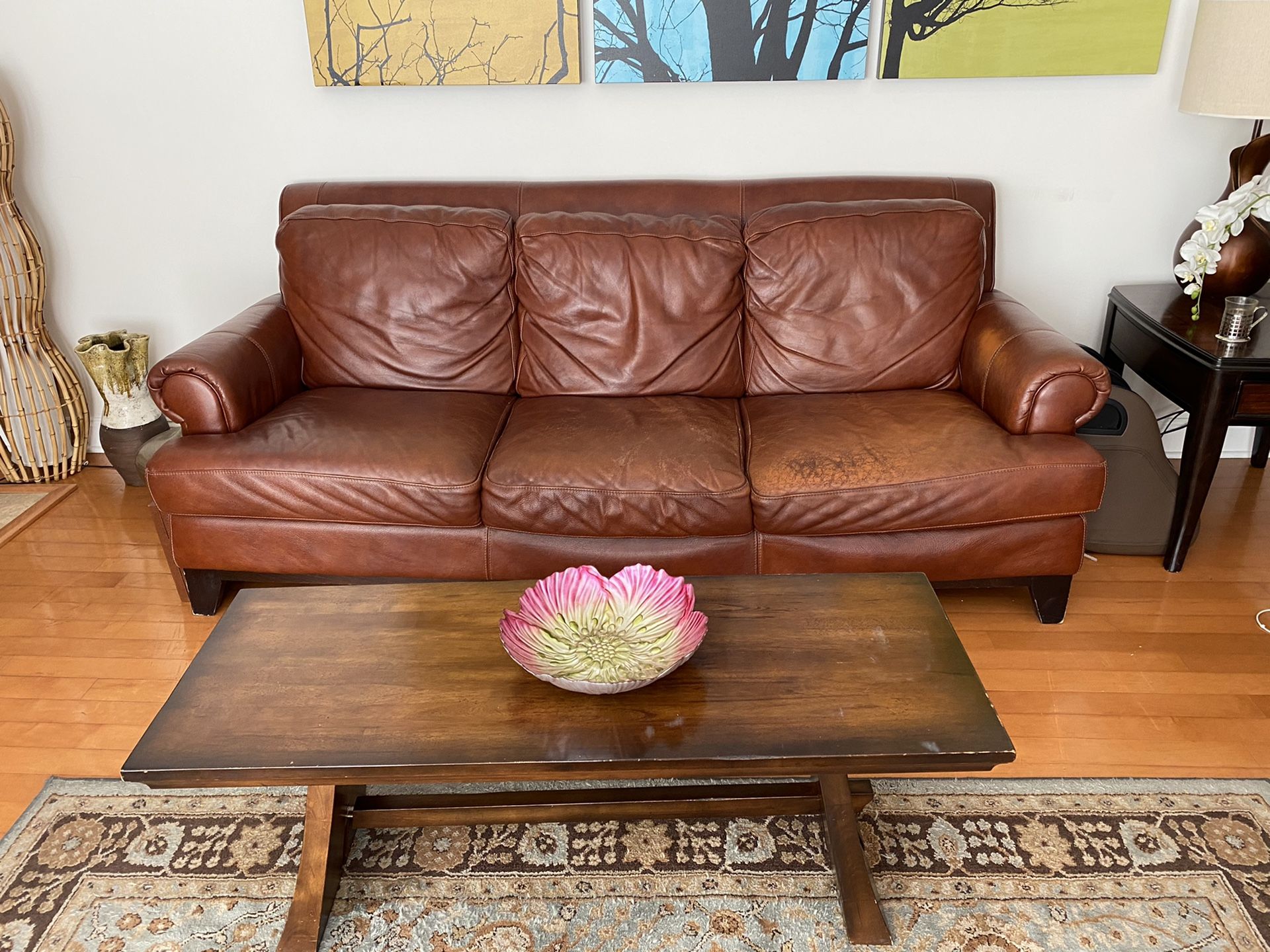 Italian Leather Couch and Coffee Table