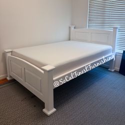 White Full Bed With Memory Foam Mattress 