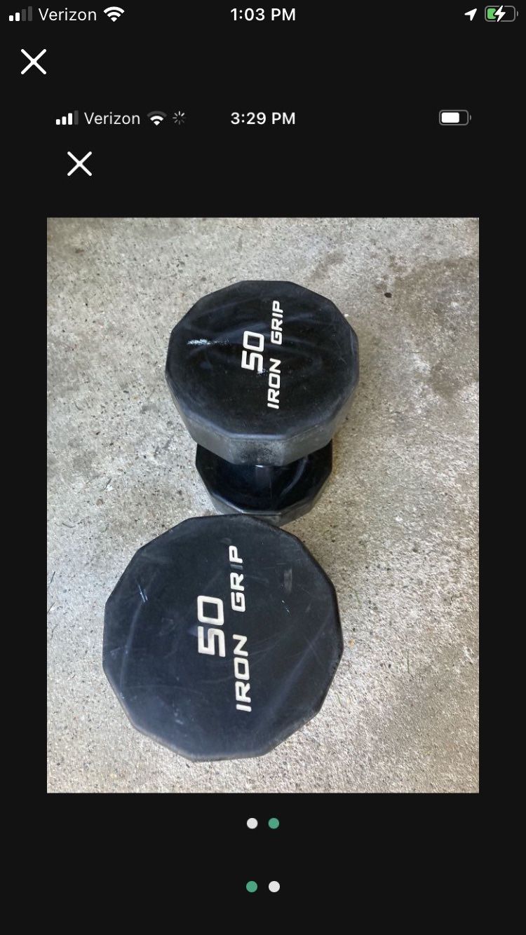Pair Of 50 Lb Iron Grip Urethane Dumbbells