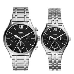 Fossil His and Her Fenmore chronograph Stainless Steel Watch Gift Set