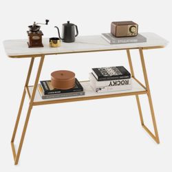 44" Long Narrow Couch Table 2-Tier Console Table Entryway Table w/Storage&Golden