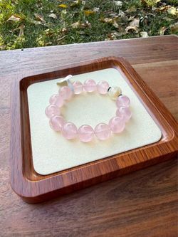 Snowflake Rose Quartz Bracelet | Natural Pink Crystal Love Healing Energy (Handmade)