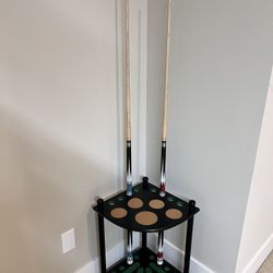 2x Two-Piece Pool Cue With Stand
