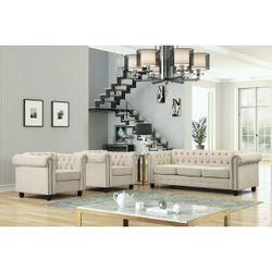 Chesterfield 3 - Piece Living Room Set, Living Room Couches, Sofa Chair And Chair , Sofa Set , Liner 