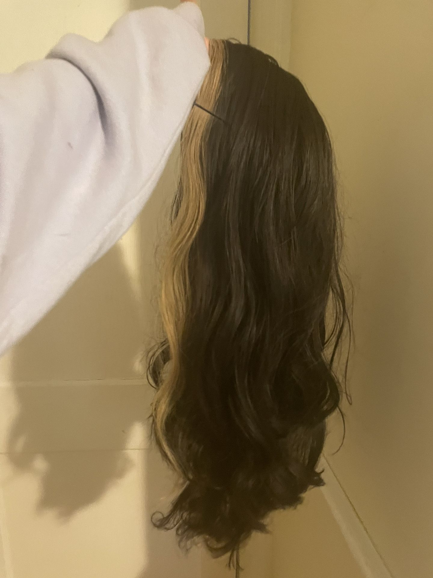 Brown with a blonde skunk stripe Lace Front