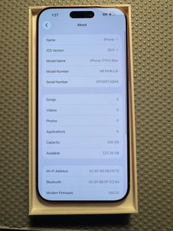 IPhone 17 pro max 256 gb unlocked