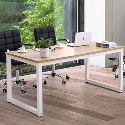Modern Computer Desk 63 Inch Large Office Desk, Writing Study Table for Home Office Desk Workstation Wide Metal Sturdy Frame Thicker Steel Legs, White