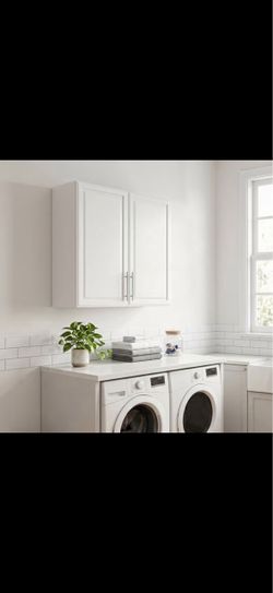 White Wall-Mounted Storage Cabinet — Double Door, Adjustable Shelves