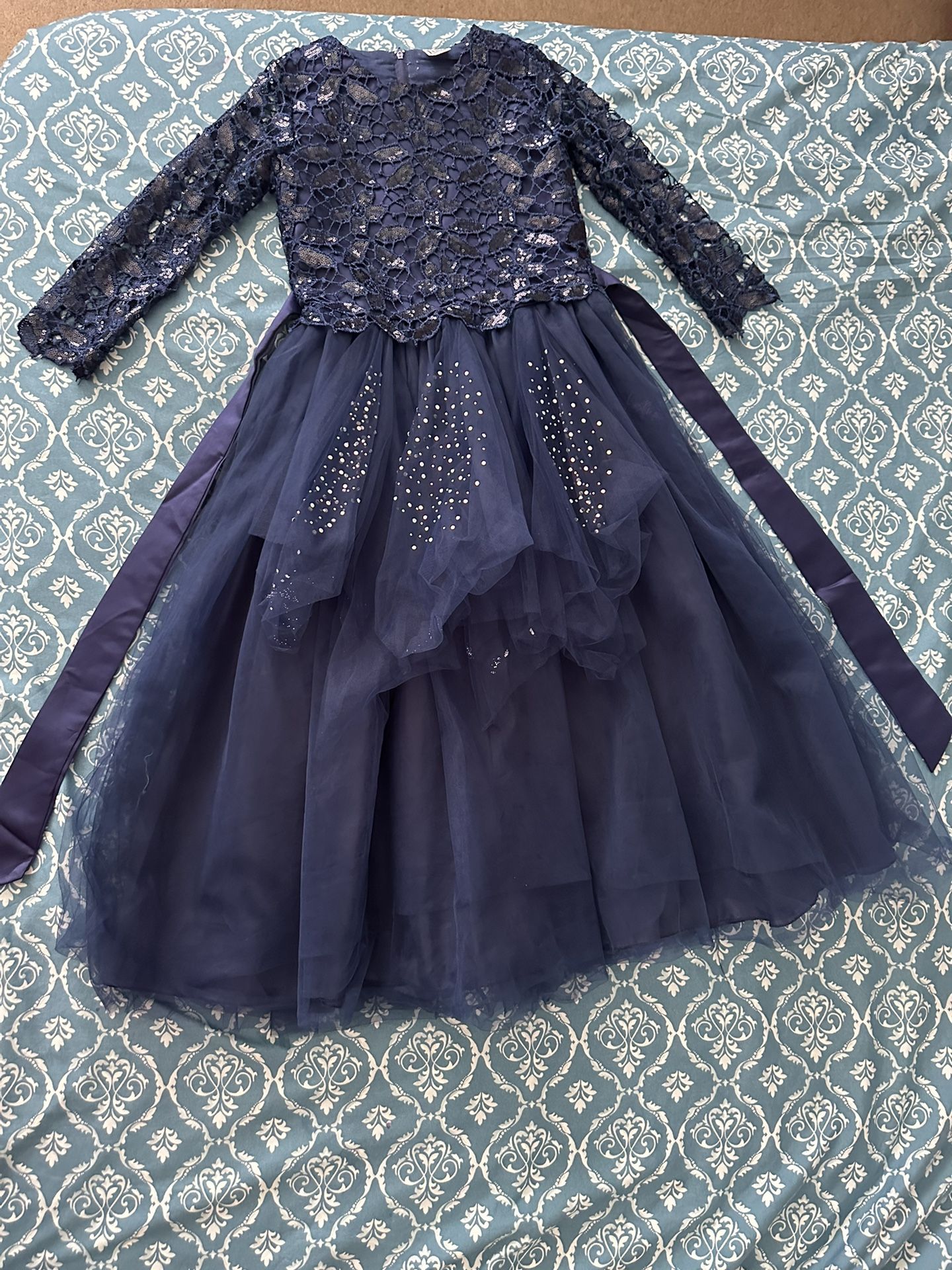 Navy Blue Girls' Sequin Dress