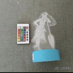 Moana multicolored LED night light 12 rainbow colors with remote control.  (Q)
