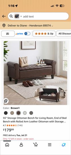 Storage  ottoman bench Leather brown dark