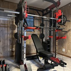 Smith Machine 200 | Adjustable Bench | 245lb Cast Iron Olympic Weights | 7ft Olympic Bar | Fitness | Gym Equipment | FREE DELIVERY/INSTALLATION 🚚 🛠️