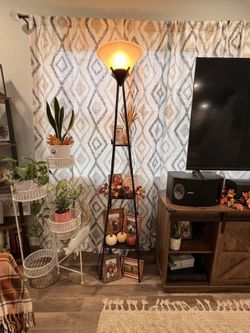 Black Metal Floor Lamp with Shelves