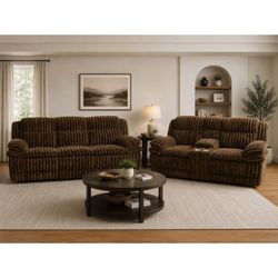 Brown/Black/Dark gray Jumbo Corduroy Manual Recliners Glider Sofa SET