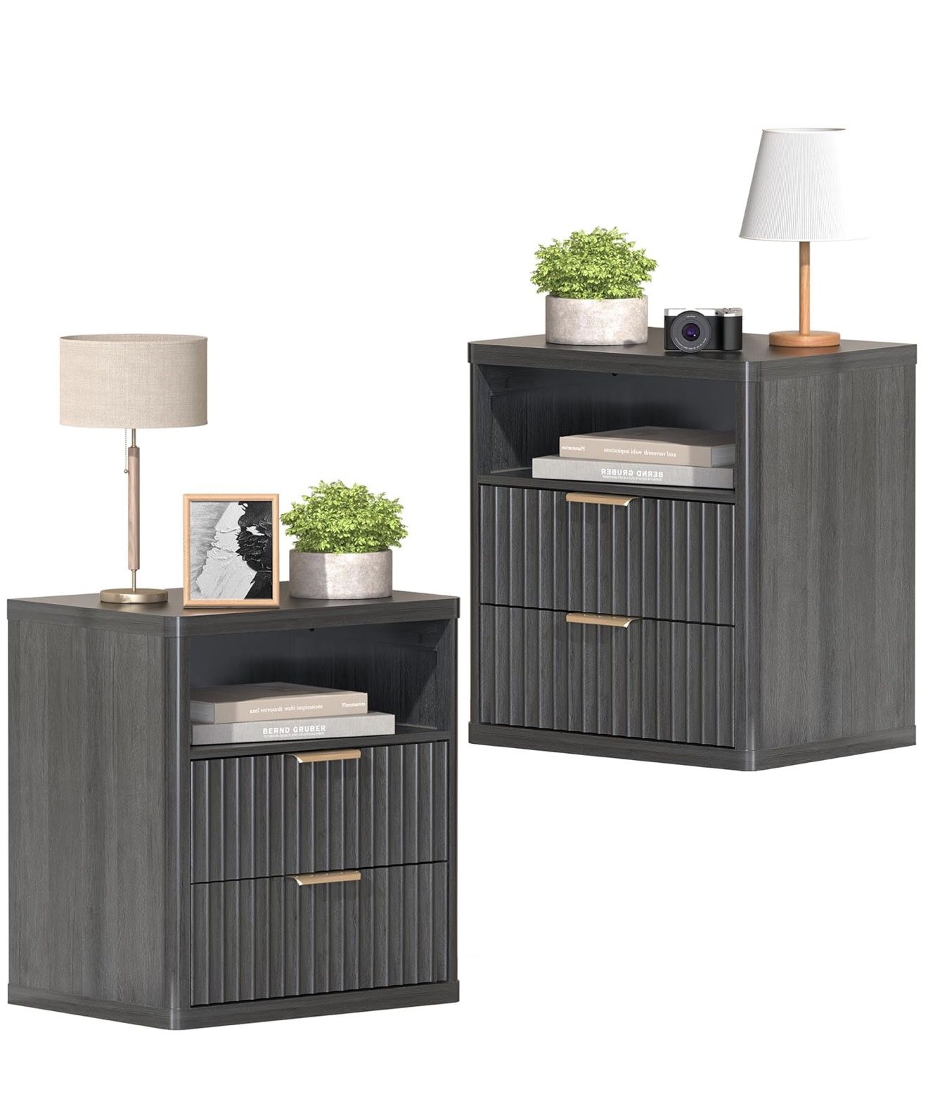 Set of 2 Nightstands with Drawer Storage