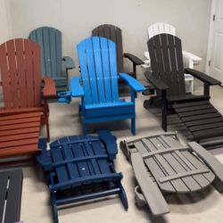 Adirondack chairs with ottoman and cup holder, folds flat BRAND NEW! SEVERAL AVAILABLE PROMO 4x500$