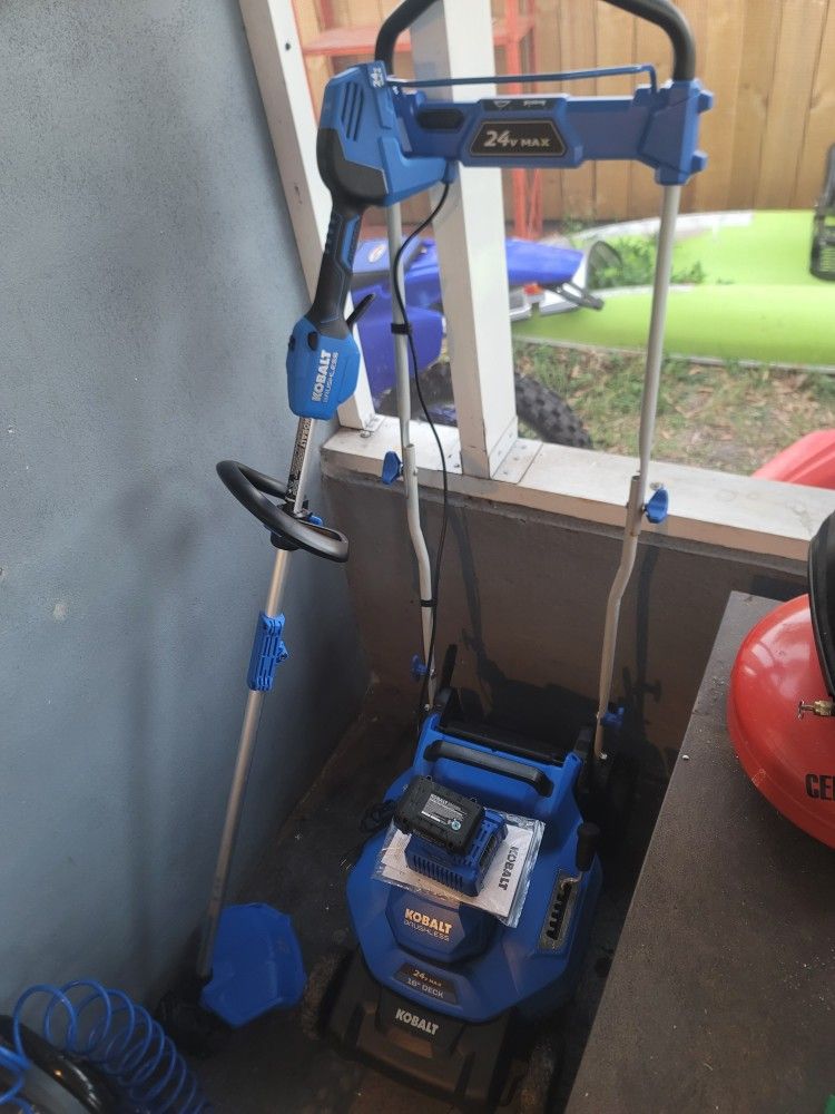 Like New 24 Volt Max Kobalt 16 Inch Lawn Mower Weed Eater Battery And Charger