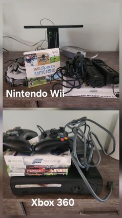 Xbox 360 & Nintendo Wii with Controllers and Games