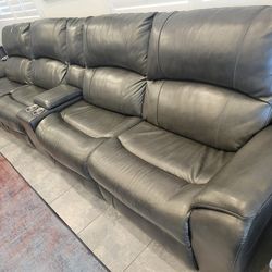 12.5 ft Leather Couch w/ Power Recliners