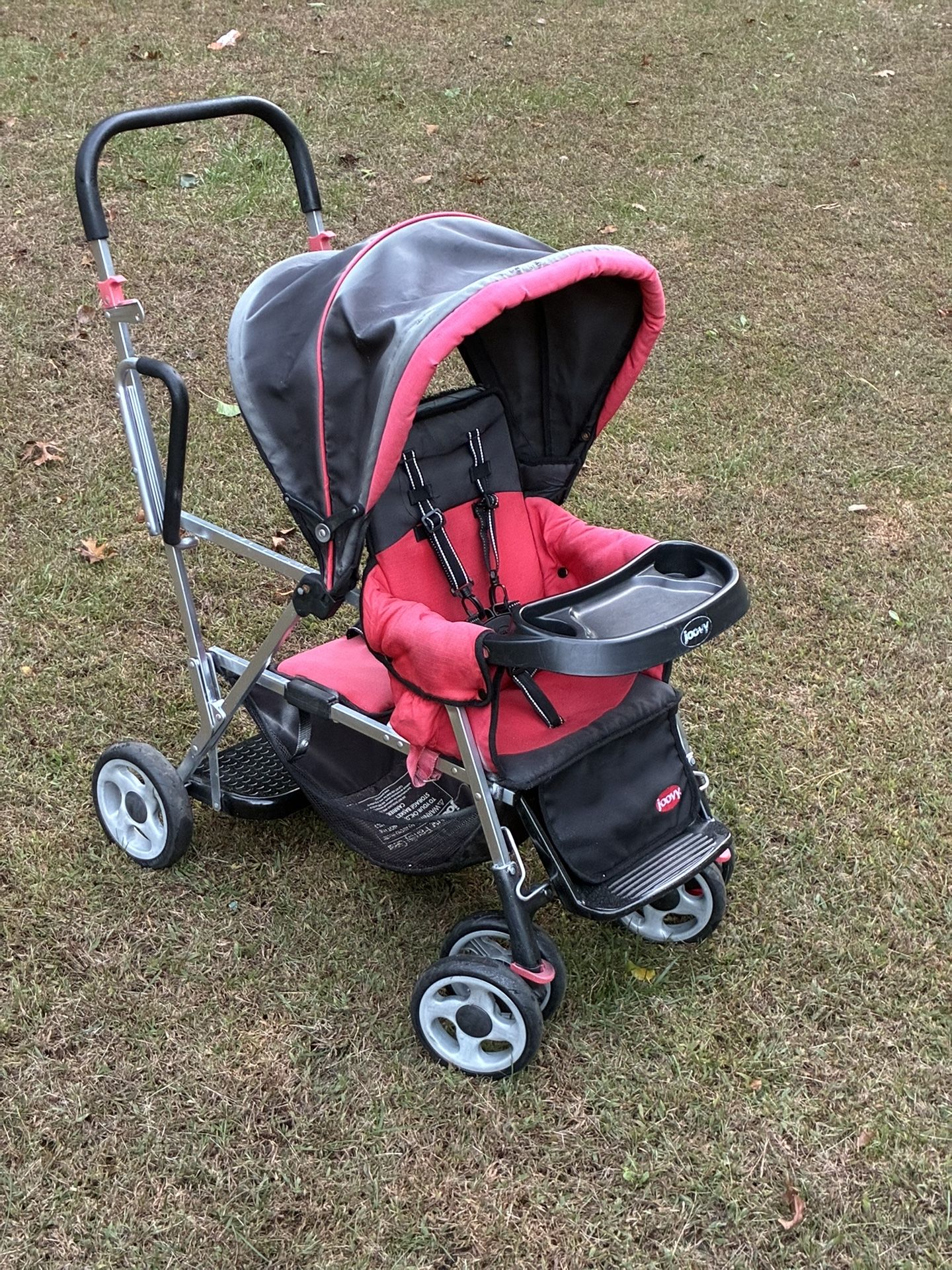 Joovy Caboose sit-and-stand double stroller.