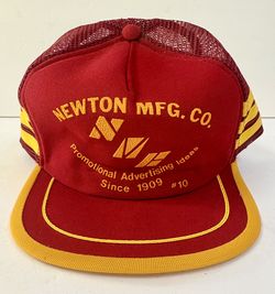 Vintage Trucker Hat Newton MFG. CO Three Stripe Mesh Snapback Iowa 80s