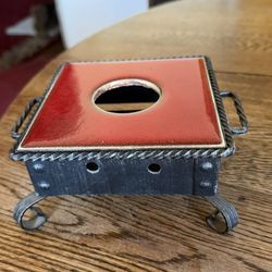 Square Dark Red Ceramic Tile Tea Candle Holder 5.25” Square 