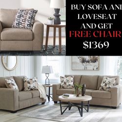 2 PC SOFA AND LOVESEAT FREE CHAIR 