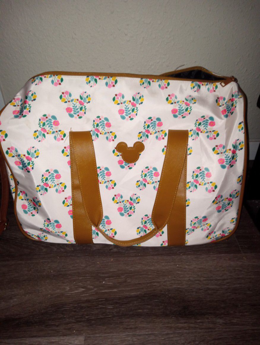 Brand New Used Once!Disney Mickey Mouse Bioworld Rolling Duffel Bag Travel Carry on Floral Tropical
