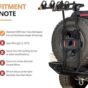 2-Bike Spare Tire Rack Bicycle Carrier Adjustable Bolt-on Spare Tire Heavy Duty Rack 75lbs Capacity for Jeep Off-Road Car ( Similar Only )