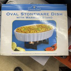 Stoneware Dish With Warming Stand