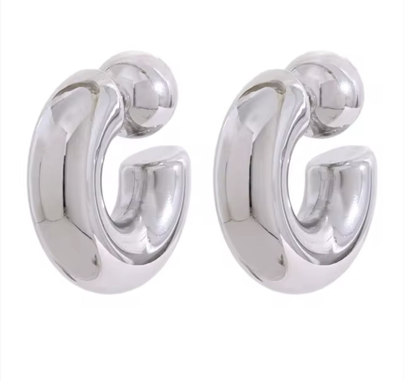 CHUNKY HOOPS SILVER EARRINGS