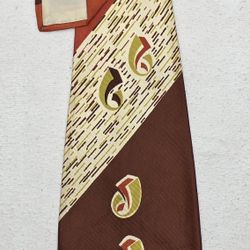 Brown, Beige  Green, Orange Dashes Or Scrolls Tie