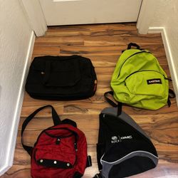 4 backpacks and bags