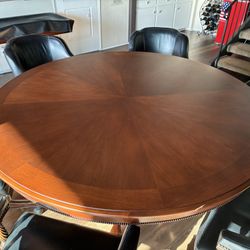 Poker Table/dining Table With 6 Wood and Leather Rolling Chairs