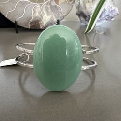 New, Beautiful Green Aventurine Platinum Plated Bangle Bracelet.