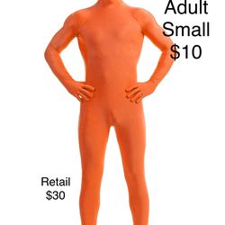 Orange Zentai Body Suit Full Unitard Closed Face Adult Sm / Traje de Cuerpo Naranjado Adulto Chico