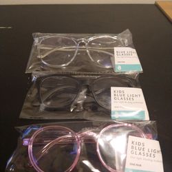3 Pairs Of Blue Light Glasses. 1 Adult And 2 Kids