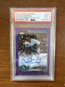 2024 Topps chrome Isaiah Campbell Rike AU-purple spackl Ref PSA 9, Auto 9