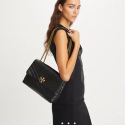 Tory Burch Kira Chevron Small Leather Shoulder Bag - Gray Heron