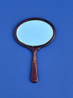 Antique / Vintage Handheld Beveled Glass Wood Oval Mirror