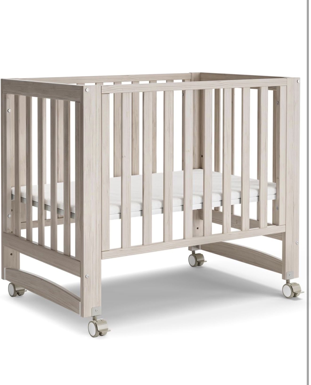 Mini Rib Wood MAMAZING EvoNest Baby Crib, 3 in 1 Convertible Mini Crib with Wheels ...