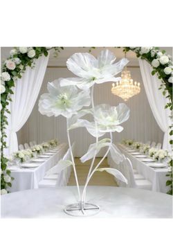 3Pcs 5.5ft Giant Flower Decoration with Stand Base Artificial Silk Gauze Flower Decoration for Wedding Outdoor Party Birthday Home Garden Backdrop Dec