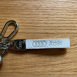 Audi - Genuine White Leather Keychain Car Key Chain Ring
