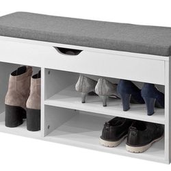 Shoe Storage Cabinet,Shoe Rack Shoe Bench with Lift Up Bench Top and Grey Cushion