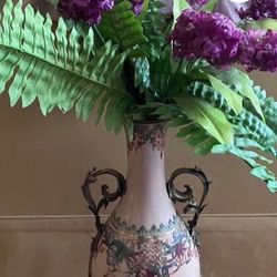 Two Foot Tall Floor Vase With Artificial Flowers