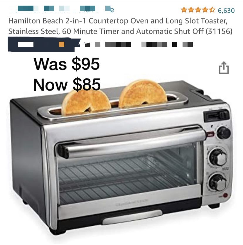 Hamilton Beach Cover Top Oven And Long Toaster