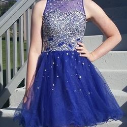 Formal Blue Rhinestone Midi Dress Size 4 Excellent Condition 