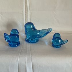 BLUEBIRDS OF HAPPINESS GLASS BLUEBIRD FIGURINES, SIGNED - SET OF 3
